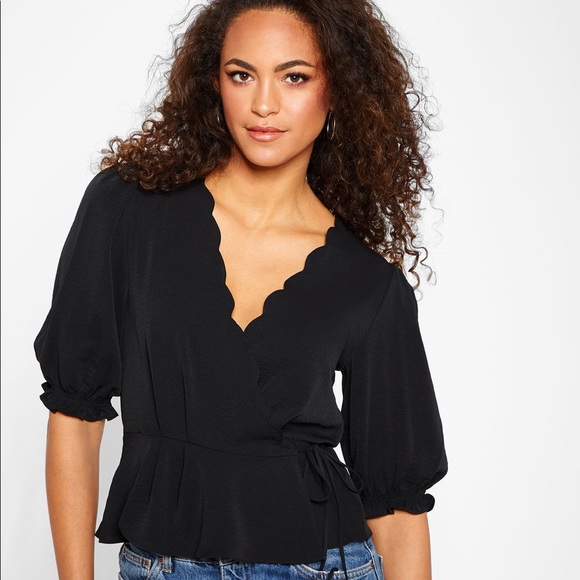 Topshop Tops - Topshop Scalloped Wrap Top